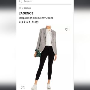 L'AGENCE MARGO high Rise Skinny Ankle Black Jeans Size 28 New